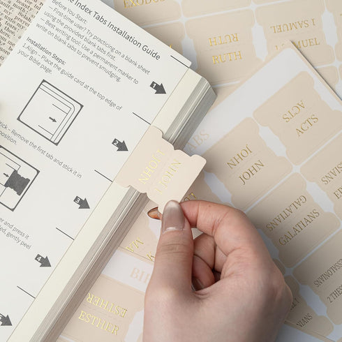 MIXVOVA 75 Laminated Bible Tabs for Women and Men, Large Print Study Bible Index Tabs with Gold Foil Embossed, Neutral