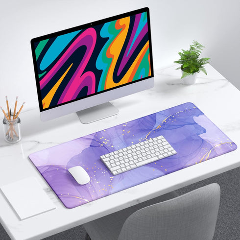 Large Desk Mat, 32" x 12" XXL Extended Gaming Mousepad, Cute Office Supplies and Accessories, Violet Marble
