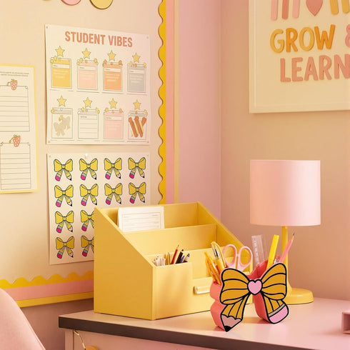 Set Tenceur Pencil Bow Pen Holder for Desk Large Capacity Bow Pencil Holder Coquette School Supplies Desk Organizer