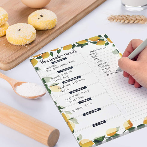 Weekly Meal Planner Magnetic Notepad for Fridge, 80g 50 Sheets Grocery List Organizer, 6"x9", Lemons