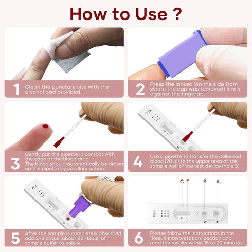 QUQELIN 1 Packs 15 (1) Iron Deficiency Test Kits: Iron Level Test Result in Mins
