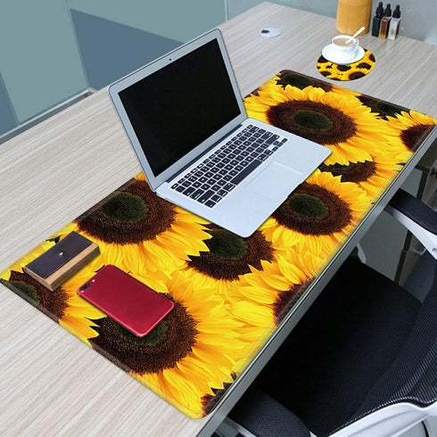 Large Gaming Mouse Pad Non-Slip Keyboard Pad, Soft Extended Desk Mat (31.5"×11.8") with Yellow Sunflower Design