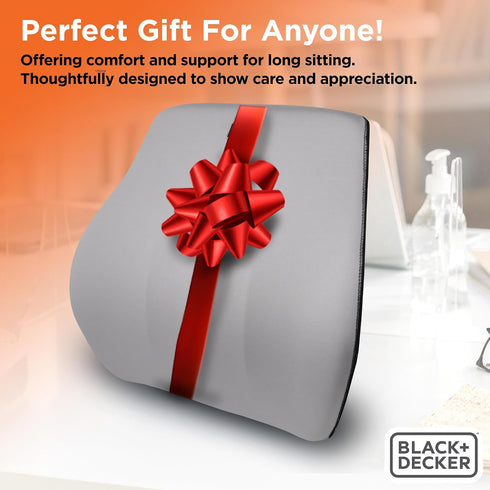 BLACK+DECKER Memory Foam Lumbar Support Pillow, Lumbar Cushion for Office, Car, Wheelchair & Airplane Adjustable Strap