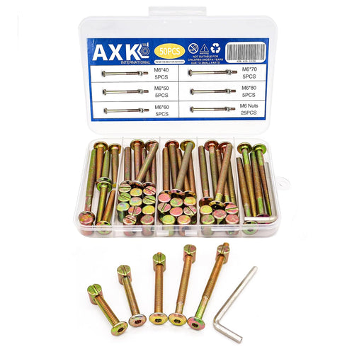 AXK Baby Bed Crib Screws Hardware Replacement Kit, 25-Set M6x40mm/ 50mm/ 60mm/ 70mm/