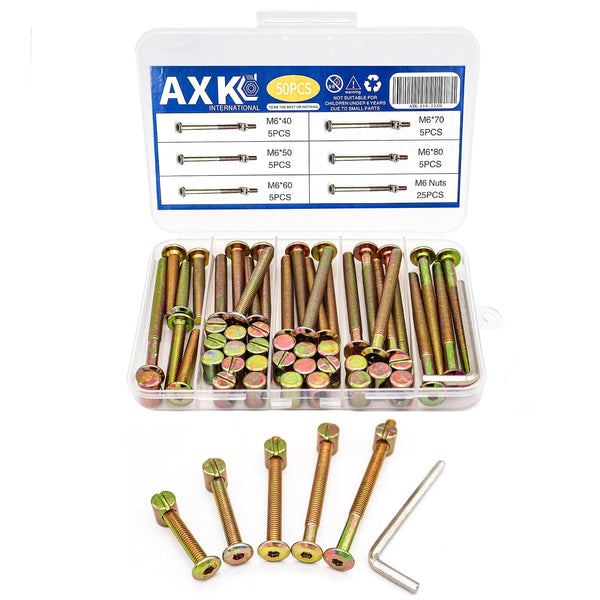 AXK Baby Bed Crib Screws Hardware Replacement Kit, 25-Set M6x40mm/ 50mm/ 60mm/ 70mm/