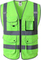 JKSafety Class 2 High Visibility Safety Vest 9 Pockets Zipper Front Reflective Strips 150-Green 4X-Large
