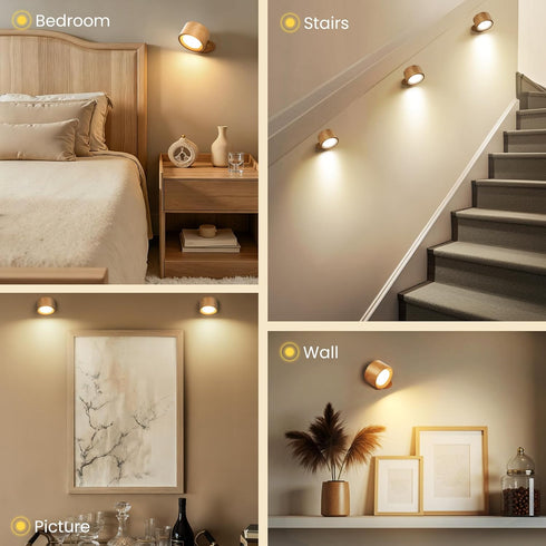 3 3 360Rotate Bedside,Wood-1 Pack Wall Mounted Lamp LED Wall Lights with Rechargeable Battery Operated, Color