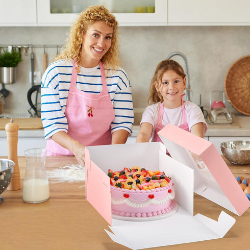 12Pcs Bakery Boxes 12x12x8 Inches Tall with Window - Large Pink Disposable Tier Cake Containers for Pastries, Cookies,