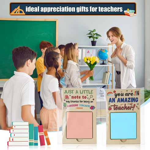 MixTeach 72 Pcs Teacher Appreciation Gifts - Wooden Sticky Notes Pads Holder with Inspirational Back to School