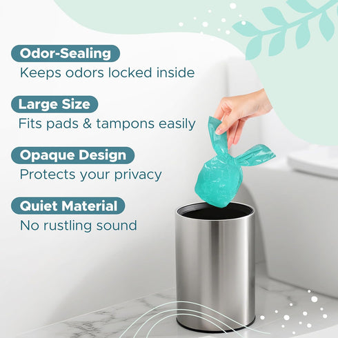 5 Pack, 100 Count Sunlit No-Touch Feminine Hygiene Disposal Bags, Hygienic Odor-Reducing and Discreet Solution