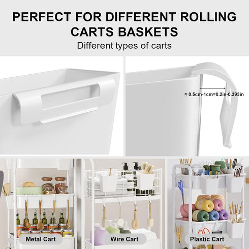WBKATN 6 Pack 6 6 Rolling Cart Accessories, White Plastic Hanging Cup Holders, Rolling Cart Accessories with Cup Holder