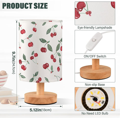 Generic Cherry Pattern Small Desk Lamp for Bedroom Nightstand Bedside Lamps with USB Table Lamp with Fabric Night Light