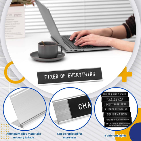 Juexica 8 Pcs Novelty Desk Signs, Funny Office Plaque Decor, Black Desk Plate for Women Men Friends Coworker Gift