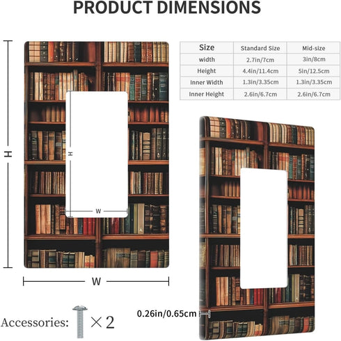 ZSUUGJ Library Bookshelf Outlet Covers Decorative Switch Wall Panel, Light Switch Cover Plate Suitable For Living Room