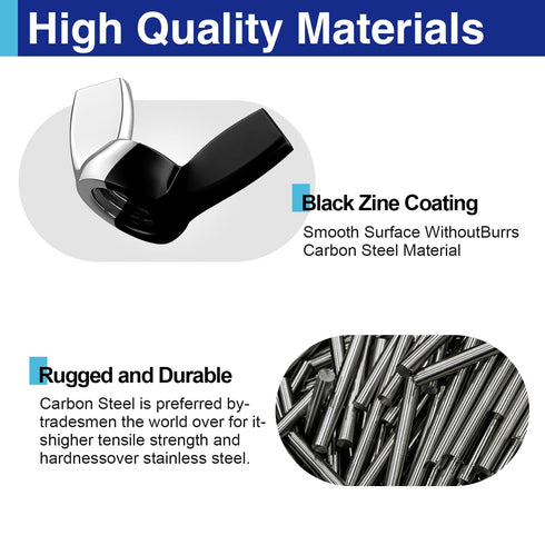 Usdrwam 50PCS 3 M6 M8 M10 Size Metric Wing Nuts Assorted kit, Zinc Plating-Black Wing Nuts Butterfly Fasteners, Hand