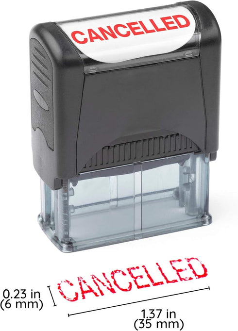 Self Inking Rubber Stamp - Refillable Red Ink Preinstalled, (9/16" x 1-1/2") (Cancelled)