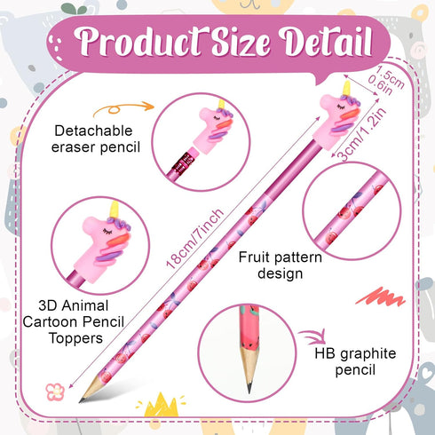 Glenmal 100 Pcs Scented Pencils for Kids Scent HB Graphite Pencils with 100 Pcs Cartoon Pencil Toppers Silicone Eraser Gift for School Office Classroom Party Reward Supplies (Fruit) by Glenmal