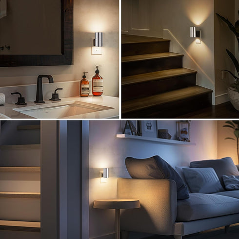 3000K, Dimmable Bedroom,2 Pack L LOHAS LED Night Light, Night Lights Plug into Wall, Smooth Silver Glossy Plating