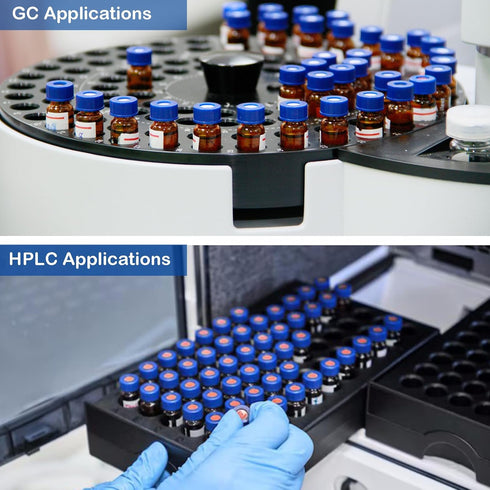 2mL Autosampler Vials, 9-425 HPLC Vials with Screw Cap, White PTFE & Red Silicone Septa, Borosilicate Sample Vial with Writing Area and Graduations, 100 Pcs (Clear)