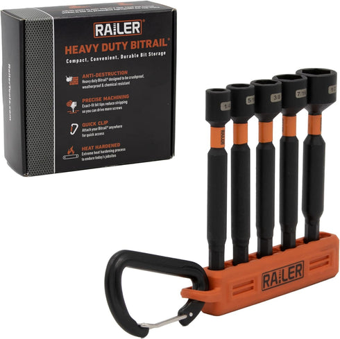 Railer Nut Driver Set, Premium 5-Piece 4 Inch Nutsetter Bit Set with Storage Bit Holder & Carabiner