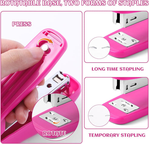Hot Pink Desk Accessory Kit, Cute Office Supplies Set with Stapler, Remover, Hole Punch, Tape Dispenser, Scissors