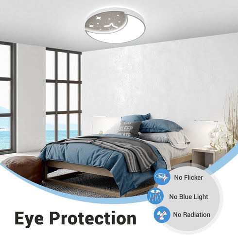 FAYOTAT 12 Inch 3 Dimmable Flush Mount Ceiling Light, Moon & Star Kids Bedroom Ceiling Lights, Color Temperature