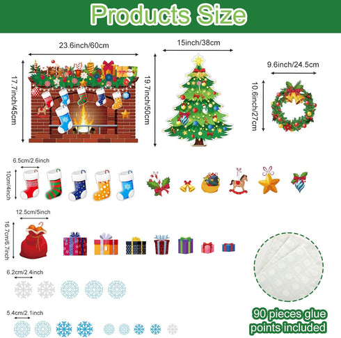 Christmas Bulletin Board Xmas Classroom Decoration Christmas Tree Cutouts Fireplace Poster Wreath Garland Bulletin Board Winter Holiday Wall Decals Decoration for Merry Christmas Decor