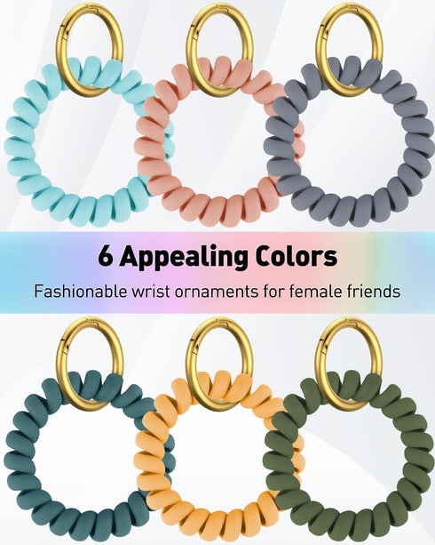 Uniclife 6 Pcs Stretchable Wristband Keychain, Flexible Spring Spiral Coil Key Holder with Gold Spring O Ring