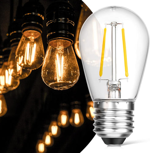 Upgrade IP65 Waterproof Outdoor String Light Bulbs, 2W LED S14 Replacement Shatterproof