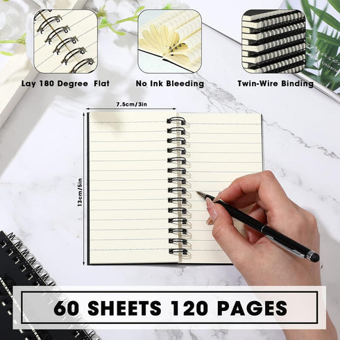 Jutom 2 Pcs Small Spiral Notebooks Memo Pads 3 x 5 Inch Pocket Notebooks Lined College Ruled Journal Mini Note Pads Sketchbook for School Office Employee Appreciation Gifts,120 Pages (Black) by Jutom