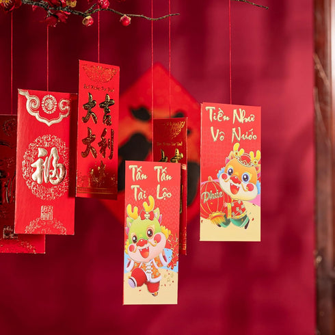 KALLORY 36pcs Vietnamese Red Envelope, Cartoon Red Envelopes for Dragon Year 2024, New Year Money Bag & Pouch