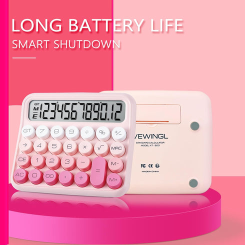 Mechanical Switch Calculator, Cute 12 Digit Large LCD Display, Great for Everyday Life and Basic Office Work