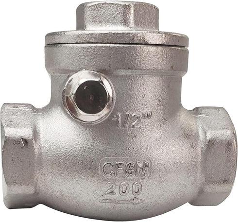 1/2" NPT Swing Check Valve Female WOG 200 PSI PN16 CF8M, Stainless Steel SS316
