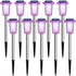 DenicMic 10 Pack Solar Lights Outdoor Waterproof Purple LED Stainless Steel Stake Outside Lights for Yard Pathway