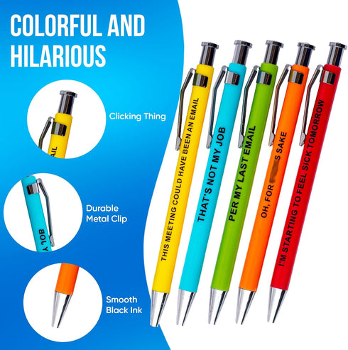 Funny Offensive Pens, a snarky office gag gift, 5 piece set of ballpoint pens with funny sayings for adults by Offensive Crayons