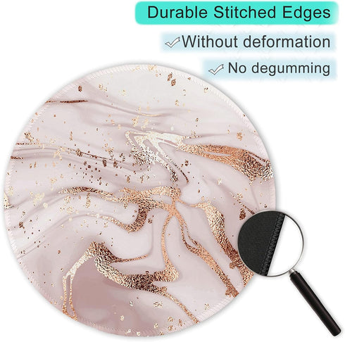 ITNRSIIET Round Mouse Pad with Stitched Edge, Premium-Textured Waterproof Non-Slip Rubber Base, 8.7 inches, Rose Gold