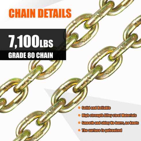 TKK G80 Transport Binder Chain, 3/8 Inch x 8 Foot Heavy Duty Chain for Transporting and Towing Equipment