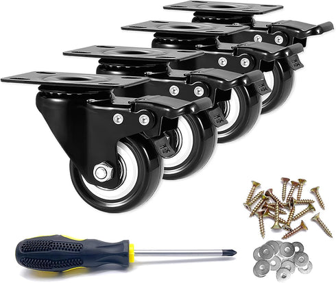 Caster Wheels Set of 4 Heavy Duty 2 Inch Locking Casters, Swivel with Brake, Non-Marking Black Castor Wheels