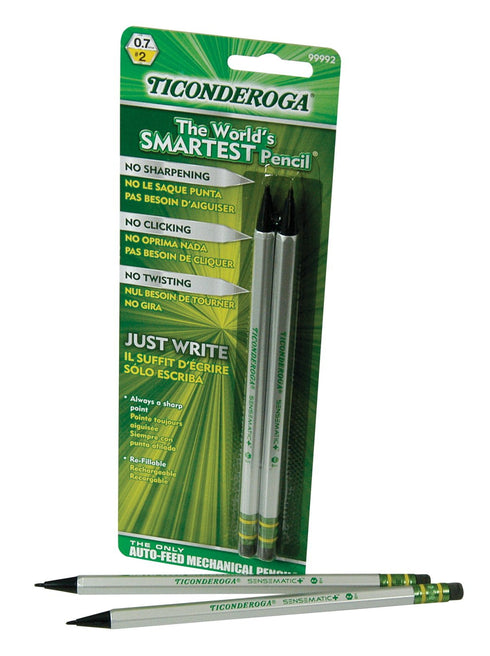Ticonderoga SenseMatic Pencil, 0.7 mm Lead, Silver/Black Barrel, Pack of 2 - 1464311