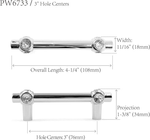 JETLAND 4-Pack, 3" PW6733GO076 Cabinet Drawer Crystal Pulls, Golden with Clear Glass, Hole Centers, Shining Cross