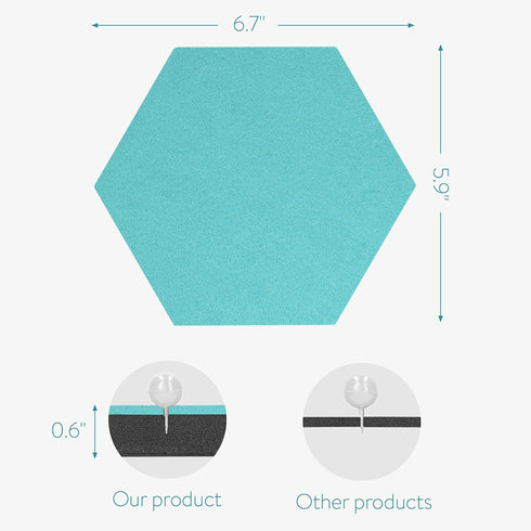 Navaris Hexagon Felt Board Tiles, Set of 12 Memo Bulletin Boards with Push Pins and Double-Sided Tape 5.9" x 6.7" -