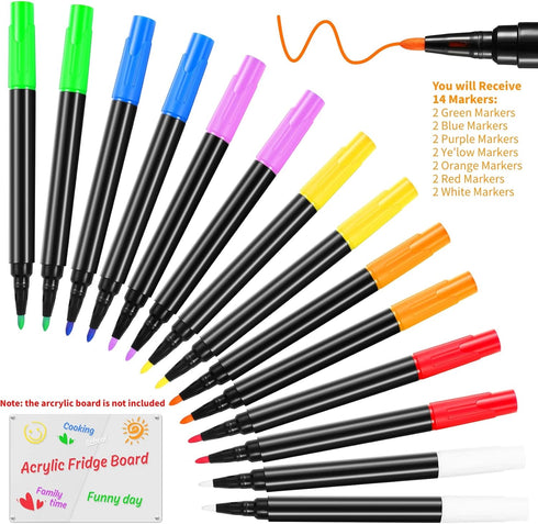 Liquid Chalk Markers for Acrylic Fridge Calendar, 14 Pack, 7 Vibrant Colors, 1mm Fine Points, Easy Wet Erase