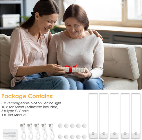 5-Pack 3 Dimmable Closet 7.9 inch Counter Motion Sensor Under Cabinet Light, Color Temperature Rechargeable Magnetic