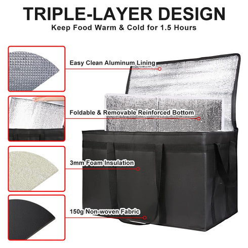 2-Pack Commercial CIVJET Insulated Food Delivery Bag with Hard Bottom, XXX-Large Food Warmer, Insulated Reusable