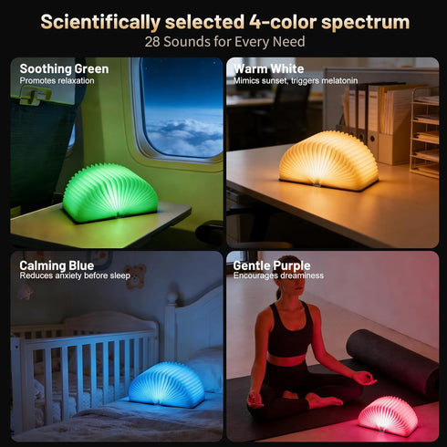 28 4-Color Dimmable Magic Book Night Light Offline Voice Control, Soothing Sounds & White Noise, LED, Rechargeable