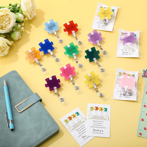 ReliThick 40 Set (10 Employee Appreciation Gifts Bulk, Puzzle Badge Reel with Thank You Cards, Retractable ID Badge