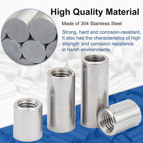 MroMax 5Pcs M6 Round Connector Nuts - 304 Stainless Steel Rod Coupling Nuts for Camera Pan, Lamp Bracket