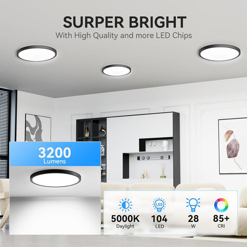3200lm 12 inch 5000K Pack) WKONCLDY LED Flush Mount Ceiling Light, Super Slim LED Ceiling Light, LED Ceiling Light