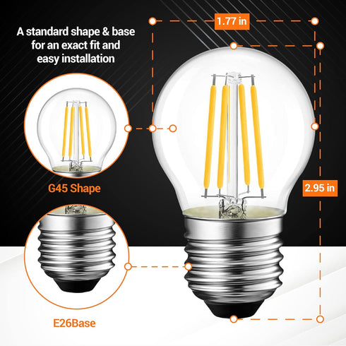 G45 E26 Bulb 120V 5W (60 2700K 550lm Non-Dimmable 6 Packs BlueStars Edison LED Filament Globe Watt Equivalent), Warm
