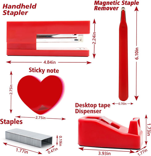 Red Desk Accessories, Red Office Supplies,Stapler and Tape Dispenser Set, Red Desk Accessory Kit, Gift for Students, Women, Coworkers, Boss Lady, Office Clerks by sportsvoutdoors
